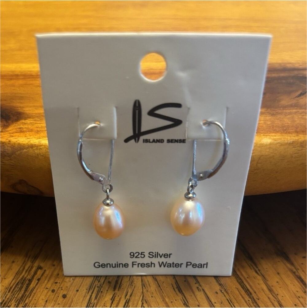 Island Sense 925 Sterling Silver Pink Teardrop Pearl Leverback Dangle Earrings